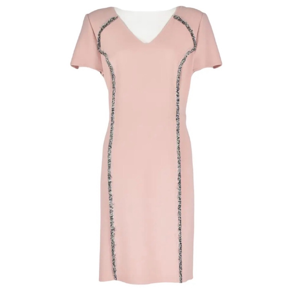 Carolina Herrera Blush Pink Midi Dress with Black Tweed Details